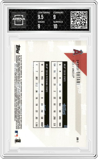 Shohei Ohtani from the 2018 Topps Now set graded by Arena Club and given an overall grade of 9.5.