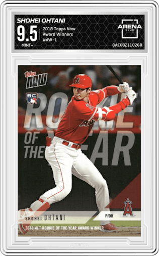 Shohei Ohtani from the 2018 Topps Now set graded by Arena Club and given an overall grade of 9.5.