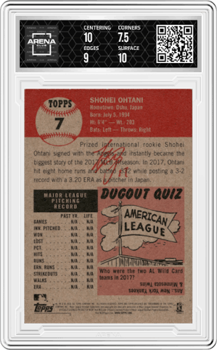 Shohei Ohtani from the Ultimate Topps Living Set   set graded by Arena Club and given an overall grade of 8.