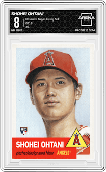 Shohei Ohtani from the Ultimate Topps Living Set   set graded by Arena Club and given an overall grade of 8.