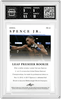 Errol Spence Jr. from the 2018 Leaf Premier Rookies set graded by Arena Club and given an overall grade of 9.5.