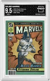 Najee Harris from the 2021 Panini Donruss set graded by Arena Club and given an overall grade of 9.5.