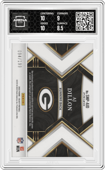 AJ Dillon from the 2022 Panini Select set graded by Arena Club and given an overall grade of 9.