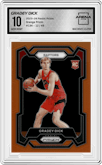 Gradey Dick from the 2023-24 Panini Prizm set featuring a Orange Prizm parallel graded by Arena Club and given an overall grade of 10.