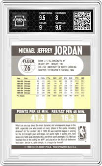 Michael Jordan from the 1990-91 Fleer set graded by Arena Club and given an overall grade of 8.5.