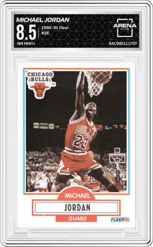 Michael Jordan from the 1990-91 Fleer set graded by Arena Club and given an overall grade of 8.5.