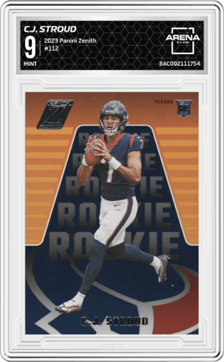 C.J. Stroud from the 2023 Panini Zenith set graded by Arena Club and given an overall grade of 9.