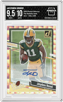 Jayden Reed from the 2023 Panini Donruss set graded by Arena Club and given an overall grade of 9.5.