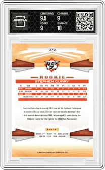 Stephen Curry from the 2009-10 Panini  set graded by Arena Club and given an overall grade of 9.5.