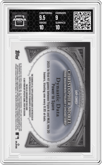 Christopher Morel from the 2023 Topps Dynasty set graded by Arena Club and given an overall grade of 9.5.