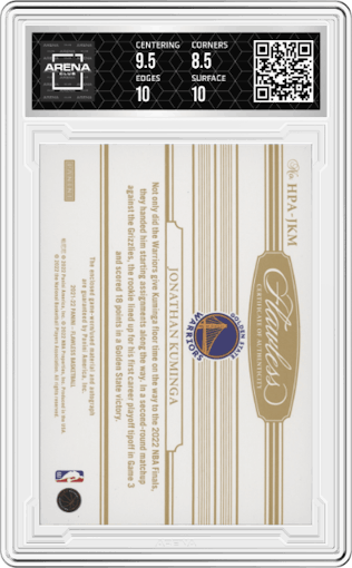 Jonathan Kuminga from the 2021-22 Panini Flawless set graded by Arena Club and given an overall grade of 9.