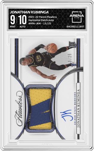 Jonathan Kuminga from the 2021-22 Panini Flawless set graded by Arena Club and given an overall grade of 9.