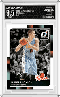 Nikola Jokic from the 2015-16 Panini Donruss Basketball set graded by Arena Club and given an overall grade of 9.5.
