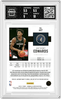 Anthony Edwards from the 2020-21 Panini Chronicles set graded by Arena Club and given an overall grade of 9.5.