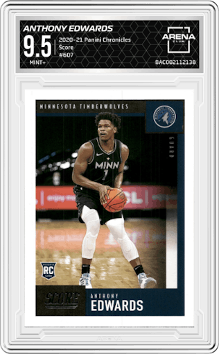 Anthony Edwards from the 2020-21 Panini Chronicles set graded by Arena Club and given an overall grade of 9.5.