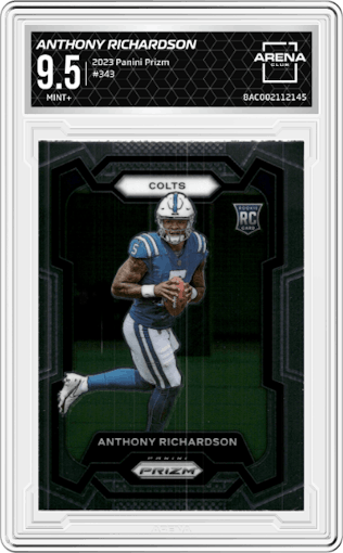 Anthony Richardson from the 2023 Panini Prizm set graded by Arena Club and given an overall grade of 9.5.