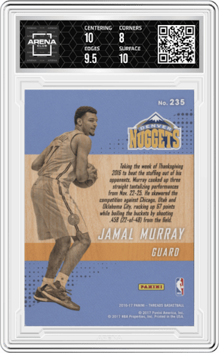 Jamal Murray from the 2016-17 Panini Threads set graded by Arena Club and given an overall grade of 8.5.