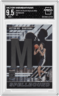 Victor Wembanyama from the 2023-24 Panini Donruss Elite set graded by Arena Club and given an overall grade of 9.5.