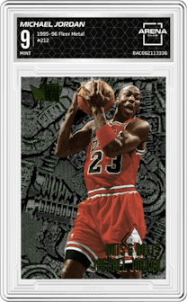 Michael Jordan from the 1995-96 Fleer Metal set graded by Arena Club and given an overall grade of 9.