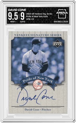 David Cone from the 2003 UD Yankees Signature Series set graded by Arena Club and given an overall grade of 9.5.