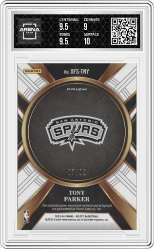 Tony Parker from the 2023-24 Panini Select  set graded by Arena Club and given an overall grade of 9.5.