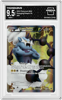 Thundurus from the 2011 Pokemon Black & White set graded by Arena Club and given an overall grade of 9.5.