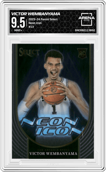 Victor Wembanyama from the 2023-24 Panini Select  set graded by Arena Club and given an overall grade of 9.5.