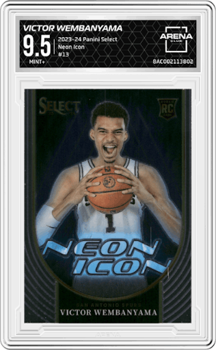 Victor Wembanyama from the 2023-24 Panini Select  set graded by Arena Club and given an overall grade of 9.5.