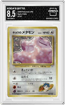 Koga's Ditto from the 1999 Pokemon JPN set graded by Arena Club and given an overall grade of 8.5.