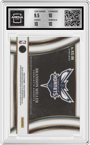 Brandon Miller from the 2023-24 Panini Select  set graded by Arena Club and given an overall grade of 10.