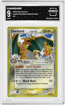 Charizard from the 2006 Pokemon EX set graded by Arena Club and given an overall grade of 9.