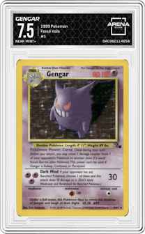 Gengar from the 1999 Pokemon set graded by Arena Club and given an overall grade of 7.5.