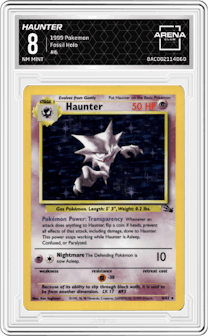 Haunter from the 1999 Pokemon set graded by Arena Club and given an overall grade of 8.