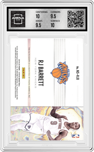 RJ Barrett from the 2019-20 Panini Status set graded by Arena Club and given an overall grade of 10.