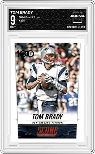 Tom Brady from the 2014 Panini Score set graded by Arena Club and given an overall grade of 9.
