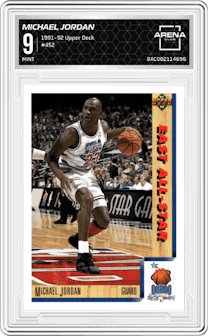 Michael Jordan from the 1991-92 Upper Deck set graded by Arena Club and given an overall grade of 9.