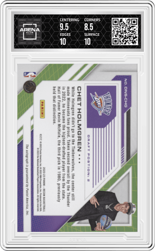 Chet Holmgren from the 2022-23 Panini Recon set featuring a Gold parallel graded by Arena Club and given an overall grade of 9.