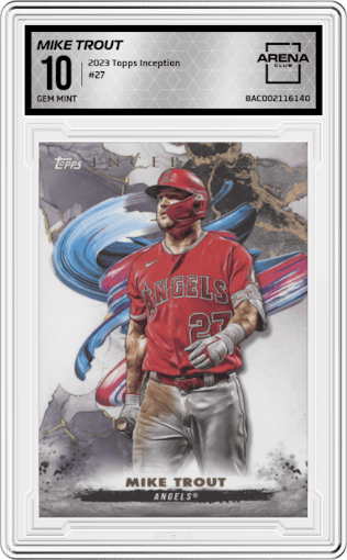 Mike Trout from the 2023 Topps Inception set graded by Arena Club and given an overall grade of 10.