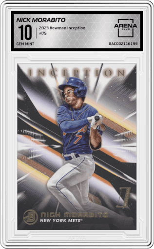 Nick Morabito from the 2023 Bowman Inception set graded by Arena Club and given an overall grade of 10.