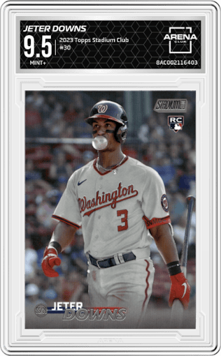 Jeter Downs  from the 2023 Topps Stadium Club set graded by Arena Club and given an overall grade of 9.5.