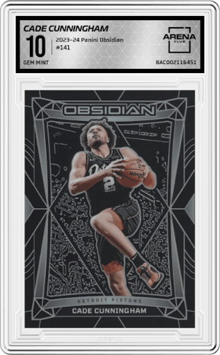 Cade Cunningham from the 2023-24 Panini Obsidian set graded by Arena Club and given an overall grade of 10.