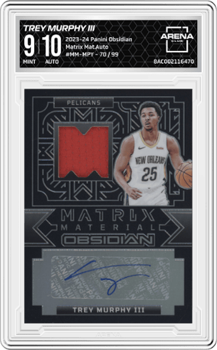 Trey Murphy III from the 2023-24 Panini Obsidian set graded by Arena Club and given an overall grade of 9.