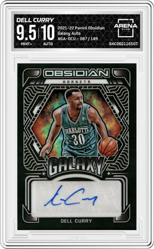 Dell Curry from the 2021-22 Panini Obsidian set graded by Arena Club and given an overall grade of 9.5.