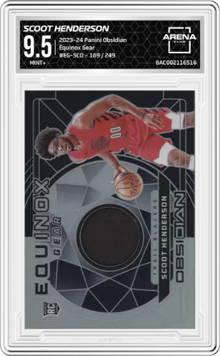 Scoot Henderson from the 2023-24 Panini Obsidian set graded by Arena Club and given an overall grade of 9.5.