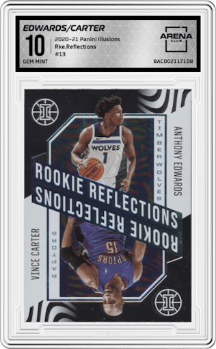 Anthony Edwards / Vince Carter from the 2020-21 Panini Illusions  set graded by Arena Club and given an overall grade of 10.