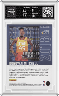 Donovan Mitchell from the 2021-22 Panini NBA Hoops set graded by Arena Club and given an overall grade of 9.