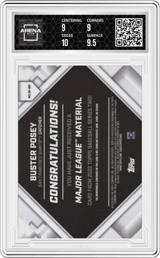 Buster Posey from the 2022 Topps Series 2 set graded by Arena Club and given an overall grade of 9.5.