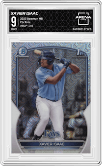 Xavier Isaac from the 2023 Bowman Mega Box set graded by Arena Club and given an overall grade of 9.
