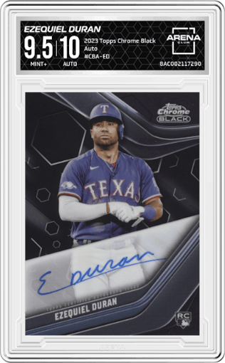 Ezequiel Duran from the 2023 Topps Chrome Black set graded by Arena Club and given an overall grade of 9.5.