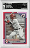 Dylan Crews from the 2024 Bowman set featuring a Fuchsia parallel graded by Arena Club and given an overall grade of 9.